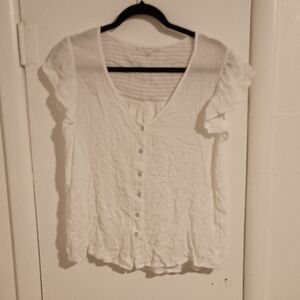 Cream Flutter Sleeve Ruffled Blouse